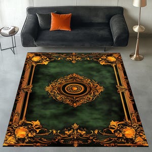 Vintage Oriental Rug, Gold Detailed Traditional Style, Living Room Rug