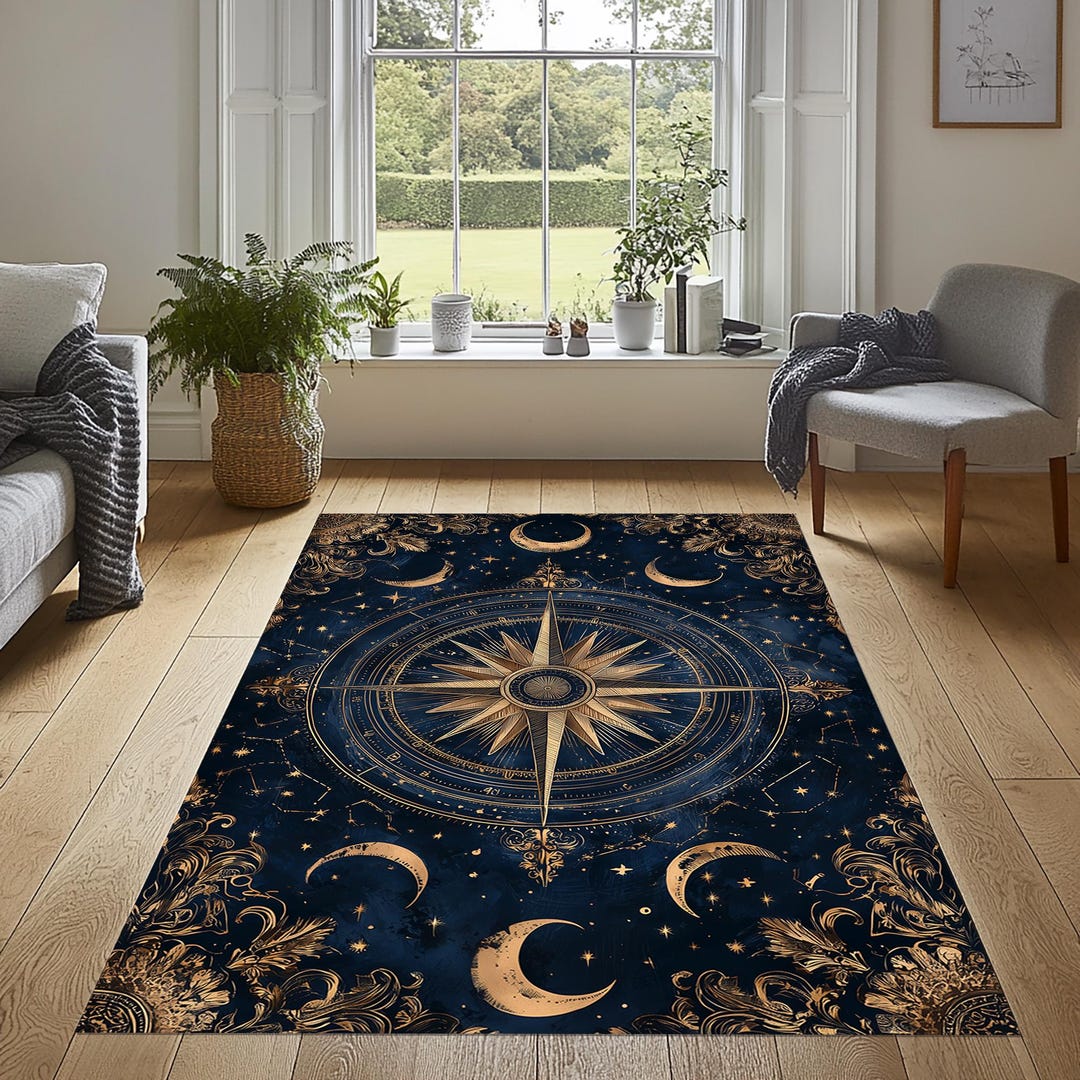 Small Retangle Compass Rug Celestial Compass Area Rug, Nautical Decor - Etsy