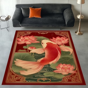 Koi Fish Rug, Koi Fish Area Rug, Japanese Area Rug, Koi Fish Decor, Japan Themed Rug, Koi Fish Pattern Rug, Japan Decor, Fish Rug