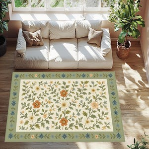 Vintage Floral Area Rug, Floral Rug, Cottagecore Rug, Flower Themed Rug, Romantic Garden Rug, Botanical Area Rug, Nature Inspired Rug