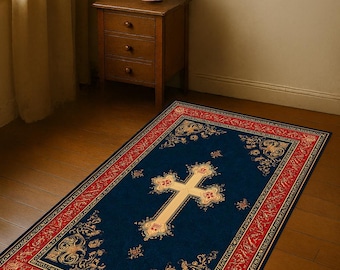 Tappeto da preghiera cristiano, decorazione religiosa con croce, tappeto cattolico ortodosso