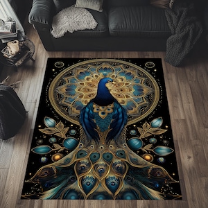 Mystical Peacock Rug, Peacock Area Rug, Peacock Design Rug, Mystical Rug, Mandala Rug, Peacock Rug, Peacock Pattern Rug, Peacock Decor