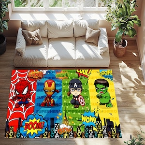 Tappeto supereroe, tappeto Spiderman, tappeto Iron Man, tappeto Hulk, tappeto Capitan America, tappeto per cameretta ragazzi, tappeto supereroe, tappeto supereroe in stile cartone animato