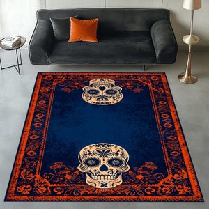 Sugar Skull Rug, Skull Area Rug, Vintage Style Skull Rug, Skull Pattern Rug, Skull Decor, Skull Design Rug, Mexican Skull Rug, Skull Gift