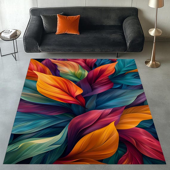 Abstract Colorful Leaves Area Rug, Modern Decor
