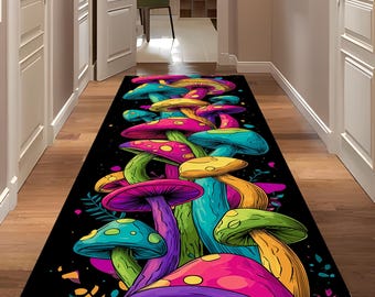 Colorful Mushroom Runner Rug, 3D Print Velvet