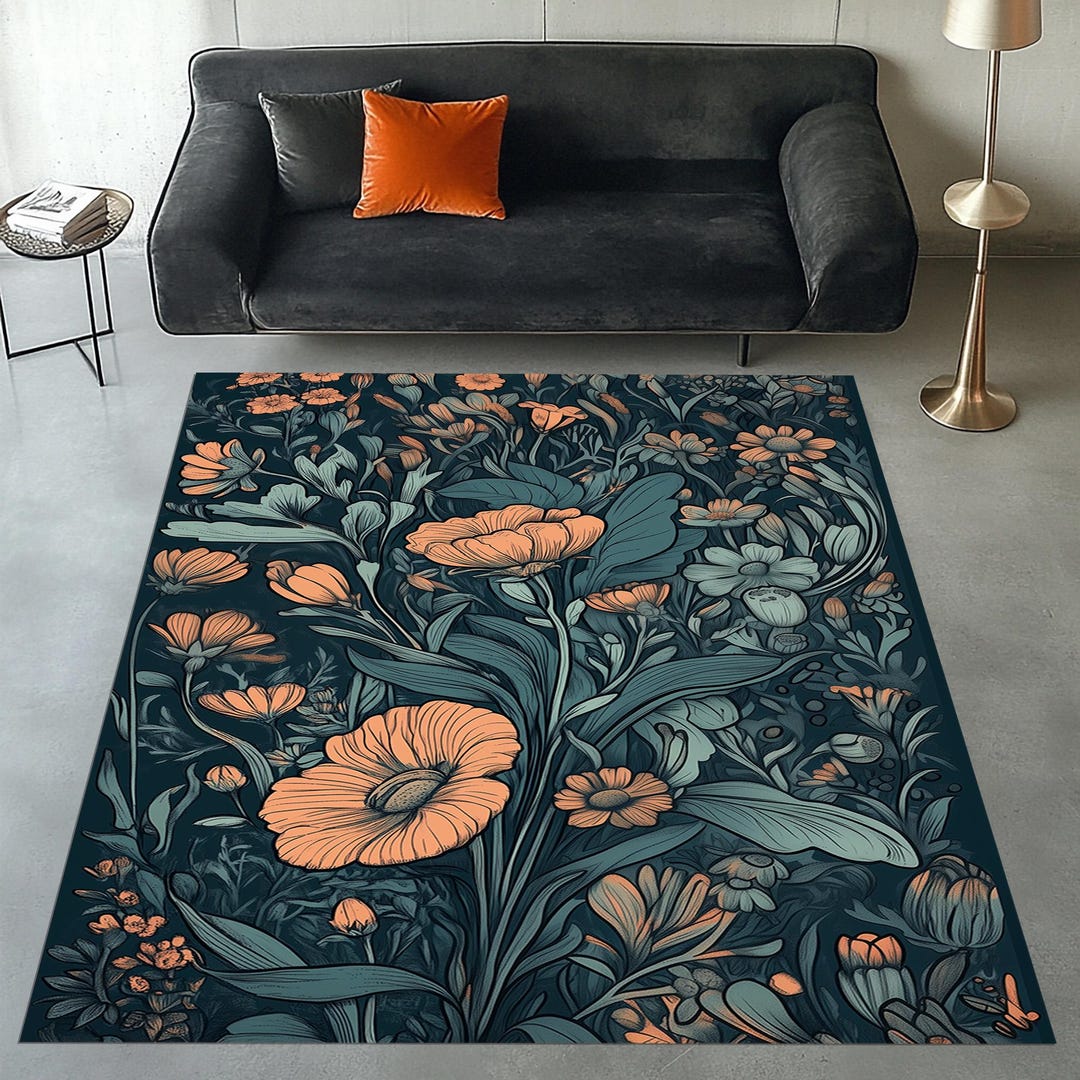 Floral Rug, Plant Themed Rug, Floral Area Rug, Flower Rug, Floral Decor ...