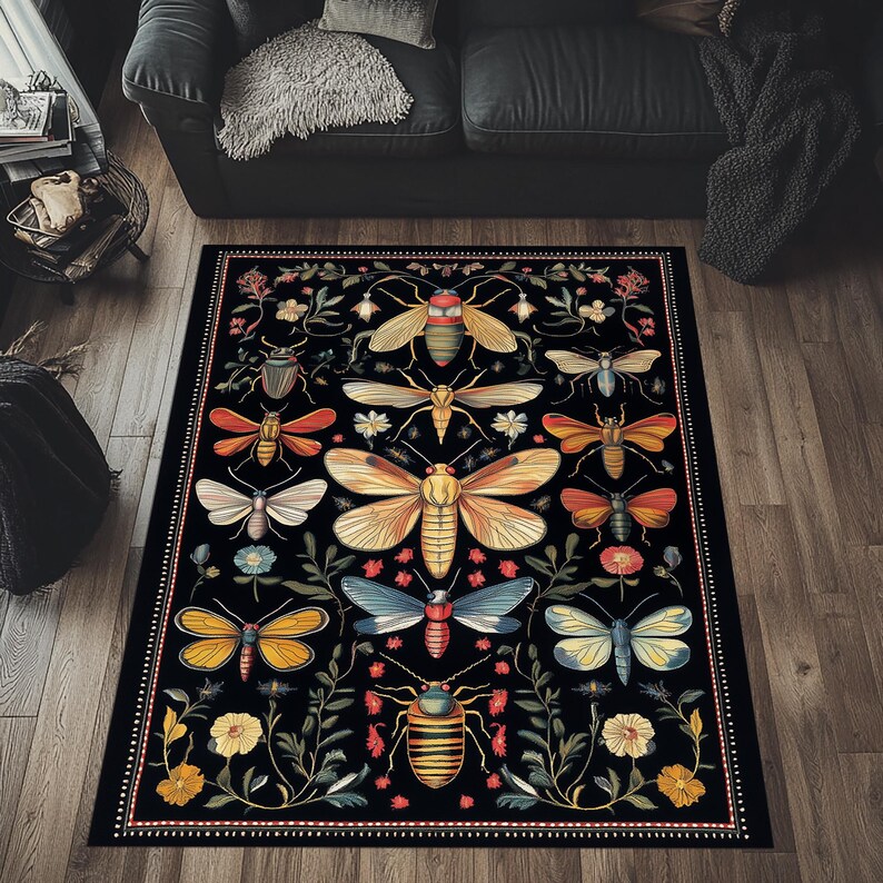 Insect Area Rug, Insects Rug, Bugs Rug, Insects Pattern Rug, Colorful ...