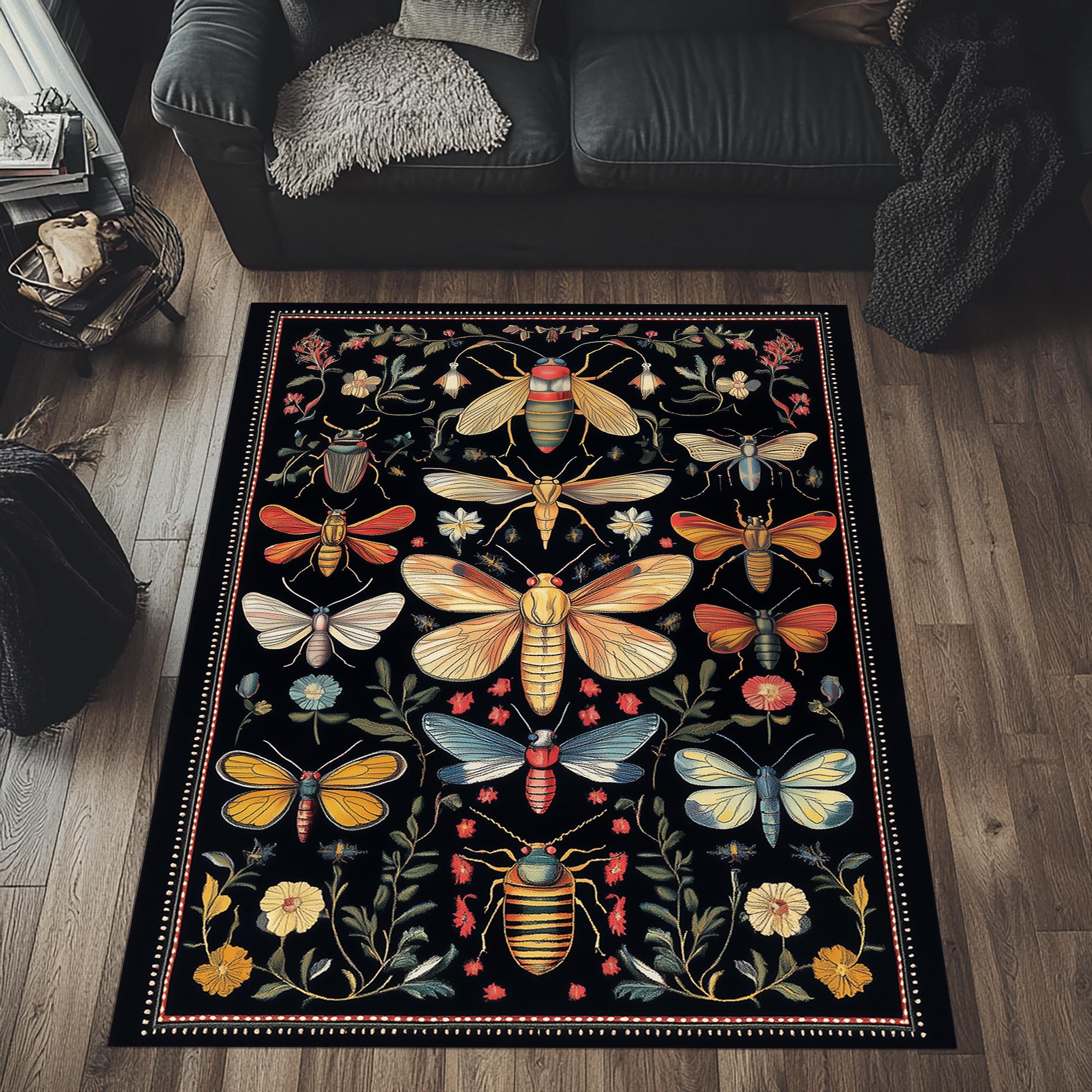Insect Area Rug, Insects Rug, Bugs Rug, Insects Pattern Rug, Colorful ...