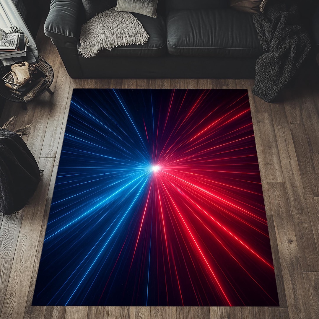 Red and Blue Lights Rug, Neon Look Area Rug, Neon Rug, Colorful ...