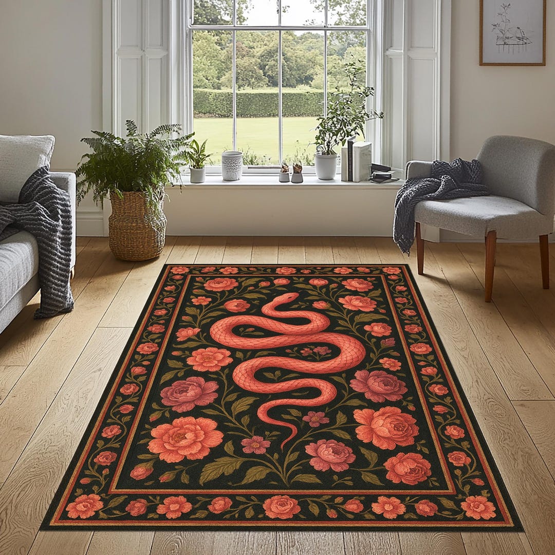 Skunk Rug Floral Snake Area Rug, Rustic Pink Snake Decor - Etsy