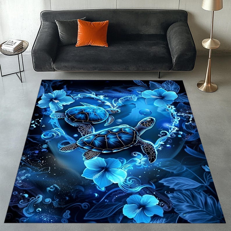 Turtle Themed Rug Sea Turtle Rug, Tropical Style Sea Turtle Rug, Underwater World Rug ...