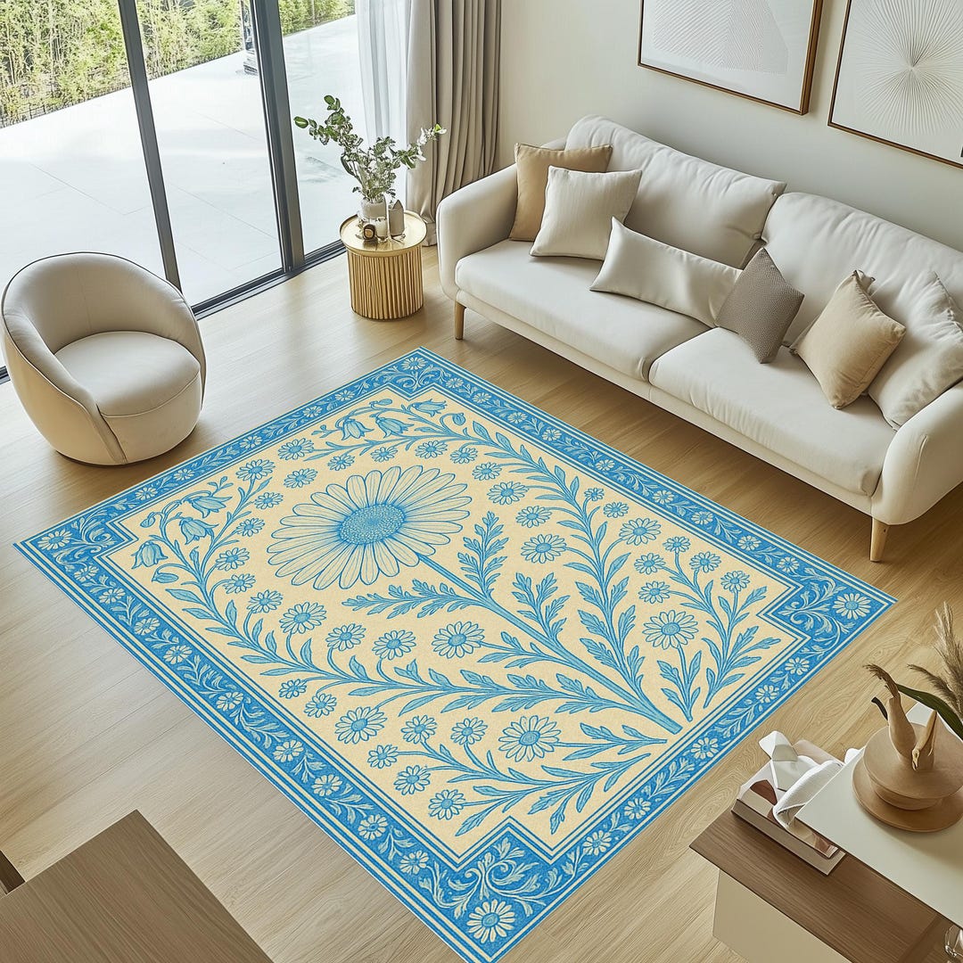 Traditional Floral Rug, Floral Area Rug, Daisy Pattern Rug, Floral Rug ...