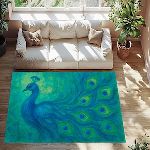 Abstract Peacock Rug, Peacock Area Rug, Peacock Pattern Rug, Animal Themed Rug, Peacock Rug, Peacock Decor Rug, Colorful Peacock Rug