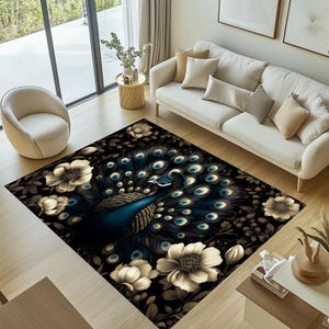 Floral Peacock Rug, Peacock Area Rug, Peacock Pattern Rug, Peacock Rug, Animal Rug, Peacock Decor Rug, Peacock Themed Rug, Peacock Decor