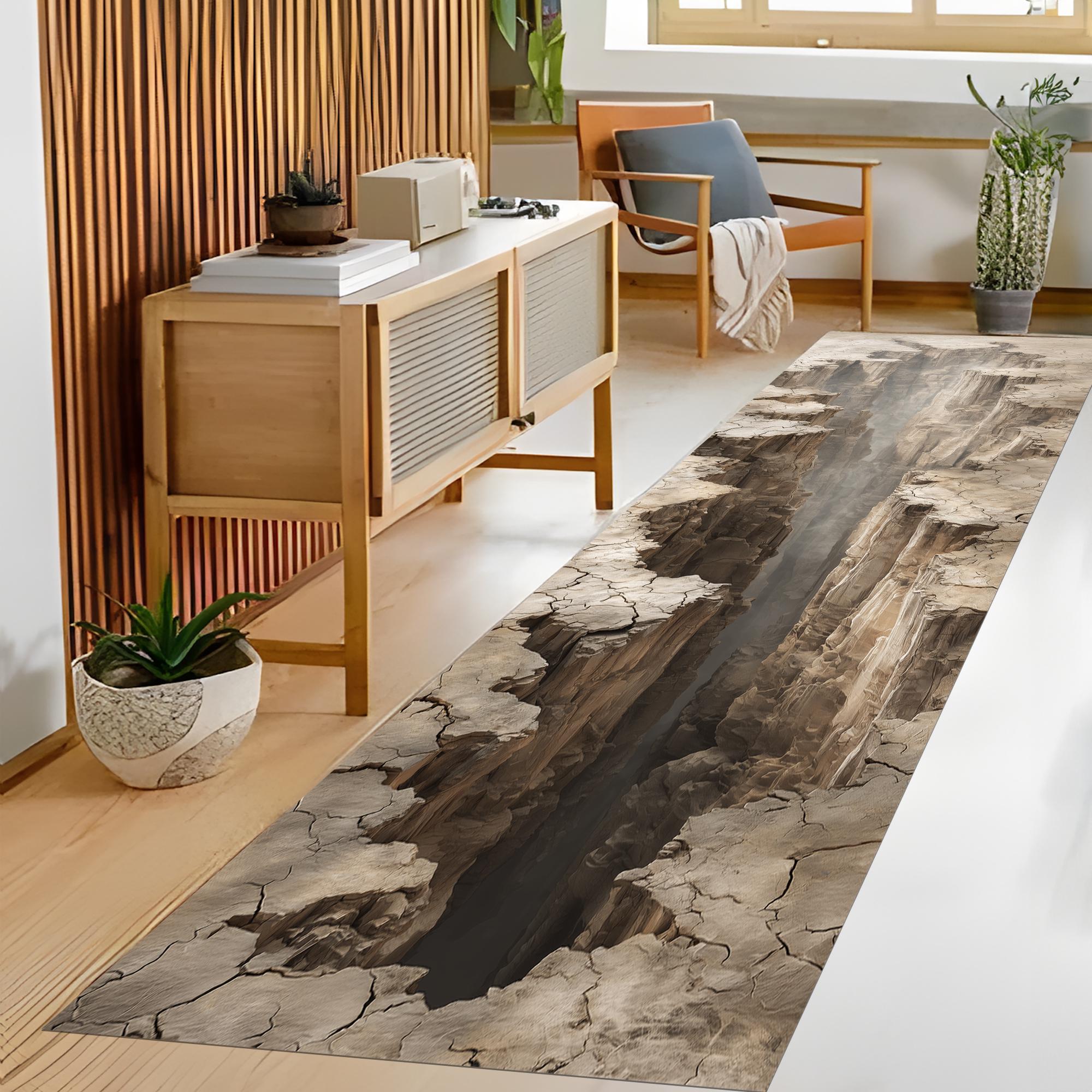 3d Pattern Runner Rug 3D Canyon Runner Rug, Cracked Earth Illusion, Deep Abyss Effect Area ...