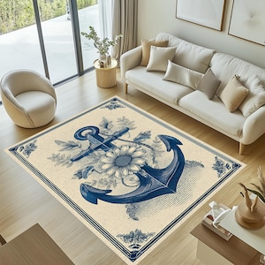 Floral Anchor Rug, Anchor Area Rug, Traditional Anchor Rug, Sea Anchor Rug, Anchor Pattern Rug, Nautical Area Rug, Sailor Rug, Anchor Rug