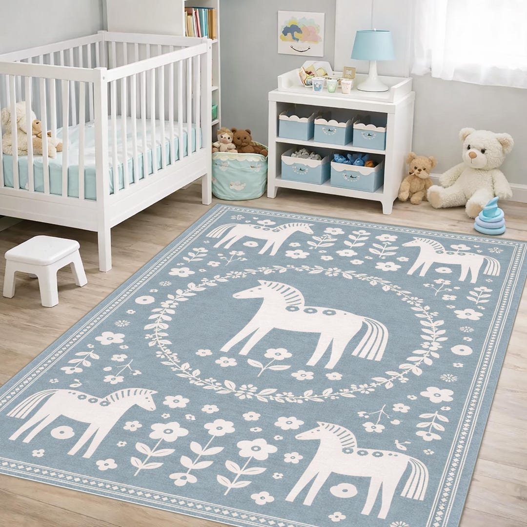 Dala Rugs Scandinavian Dala Horse Folk Art Rug, Nordic Kids Room Decor - Etsy