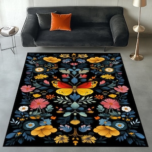 Floral Butterfly Rug, Floral Area Rug, Flower Pattern Rug, Butterfly Area Rug, Butterfly and Flower Rug, Floral Rug, Colorful Butterfly Rug