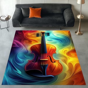 Colorful Violin Rug, Abstract Violin Rug, Violin Area Rug, Music Room Rug, Violin Rug, Abstract Music Rug, Violin Pattern Rug, Music Rug