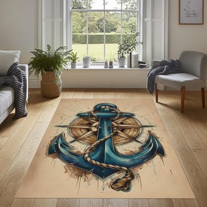 Nautical Area Rug, Sea Themed Rug, Sea Anchor Rug, Anchor Area Rug, Nautical Rug, Sea Area Rug, Sailor Rug, Anchor Themed Rug, Sea Rug