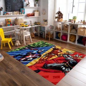 Super Hero Rug, Iron Man Rug, Captain America Rug, Thor Rug, Hulk Rug, Kids Room Rug, Super Hero Area Rug, Gift for Kids, Boys Room Rug
