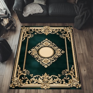 Dark Green Traditional Rug, Oriental Style Motif Rug