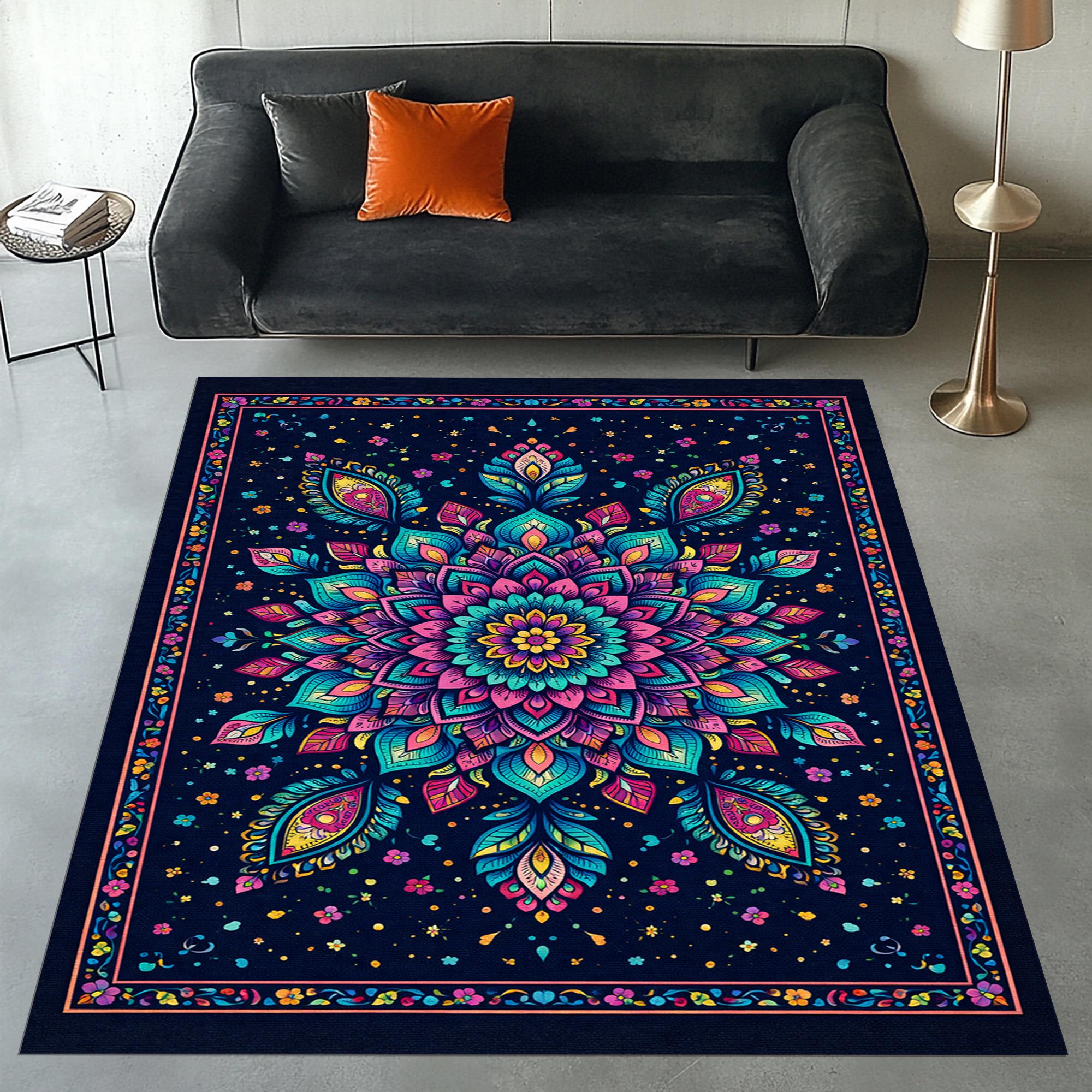 Colorful Mandala Area Rug, Boho Hippie Floral Design - Etsy