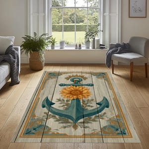 Sea Anchor Rug, Floral Sea Anchor Rug, Anchor Area Rug, Nautical Rug, Anchor Pattern Rug, Sea Area Rug, Anchor Rug, Nautical Area Rug