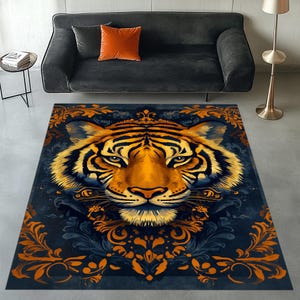 Traditional Tiger Rug, Tiger Area Rug, Traditional Motif Rug, Tiger Pattern Rug, Traditional Animal Rug, Tiger Pattern Rug, Tibetan Rug
