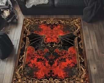 Gothic Bat Area Rug, Traditional Velvet Decor