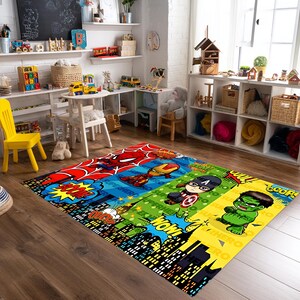 Super Hero Area Rug, Spiderman Rug, Iron Man Rug, Hulk Rug, Captain America Rug, Boys Room Rug, Super Hero Rug, Cartoon Style Super Hero Rug