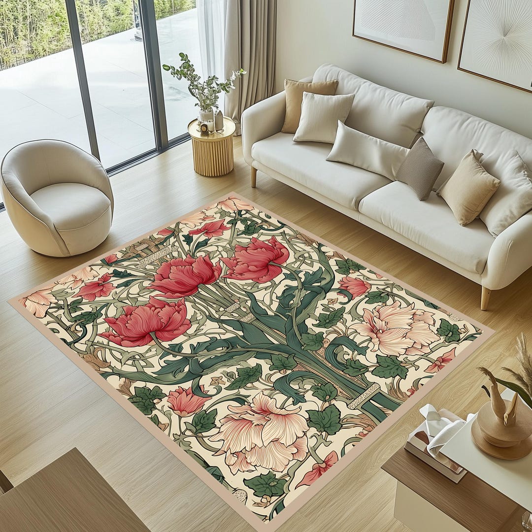 William Morris Inspired Rug, Floral Rug, Flower Themed Rug, William ...