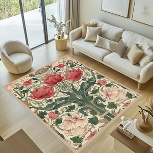 William Morris Inspired Rug, Floral Rug, Flower Themed Rug, William Morris Rug, Floral Area Rug, Floral Decor, Flower Pattern Rug