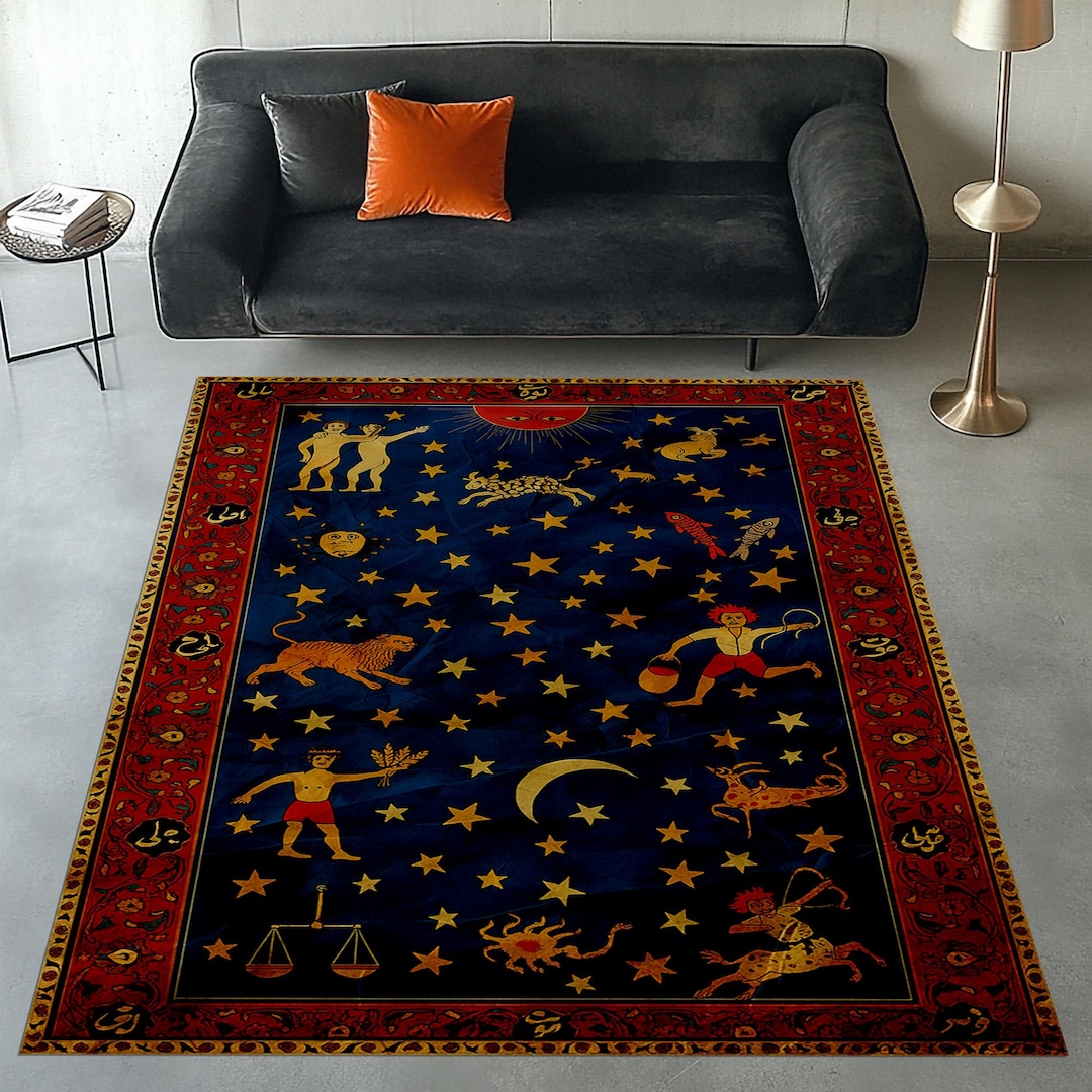 Astral Rug Pattern Mystical Zodiac Signs Rug, Celestial Stars Area Rug - Etsy