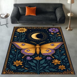 Floral Luna Moth Rug, Garden Area Rug, Celestial Luna Moth Rug, Luna Moth Decor, Floral Rug, Butterfly Area Rug, Luna Moth Area Rug