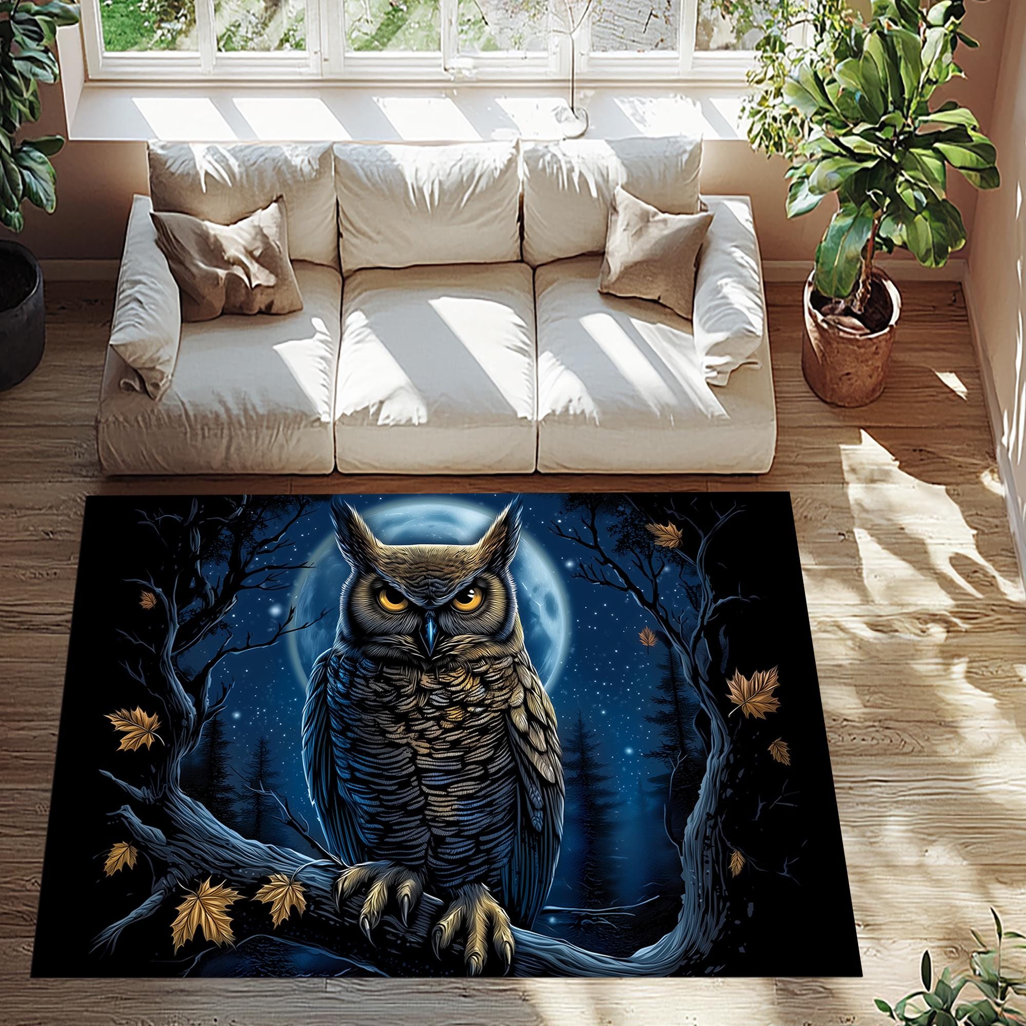 Moonlit Owl Rug, Mystic Owl Rug, Full Moon and Owl Rug, Owl Area Rug, Forest Inspired Rug, Owl Rug, 