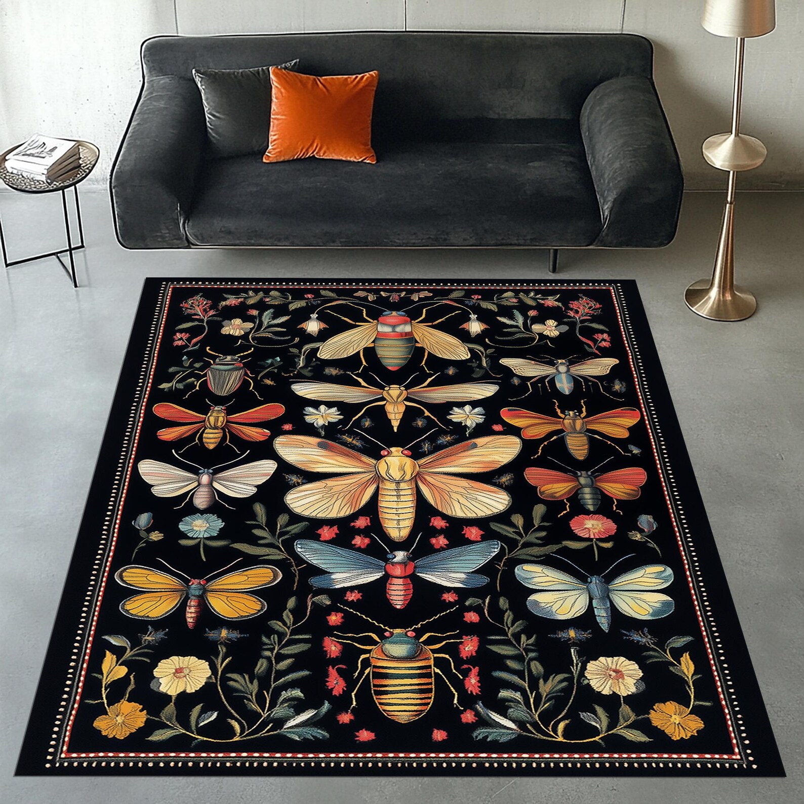 Insect Area Rug, Insects Rug, Bugs Rug, Insects Pattern Rug, Colorful ...