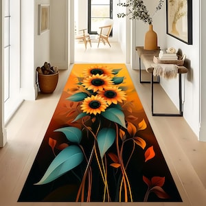 Sunflowers Runner Rug, Sunflowers Pattern Rug, Abstract Sunflowers Rug, Sunflowers Area Rug, Sunflower Rug, Floral Runner Rug, Flower Rug