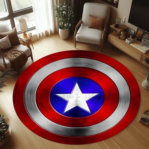 Captain America Round Rug, Captain America Shield Rug, Captain America Rug, Boys Room Rug, Captain America Gift Rug, Captain America Decor
