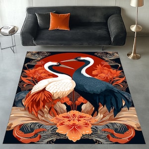 Crane Rug, Japan Themed Rug, Cranes Rug, Japan Rug, Japanese Area Rug, Crane Patterned Rug, Japanese Crane Rug, Cranes Area Rug, Birds Rug