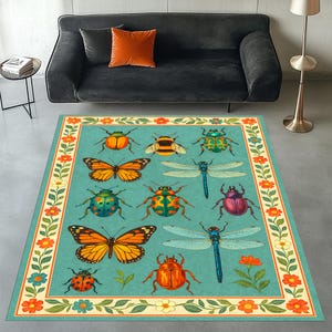Floral Bug Rug, Insect Rug, Beetle Area Rug, Beetle Rug, Bugs Rug, Insect Area Rug, Bee Rug, Butterfly Rug, Insects Rug, Floral Rug