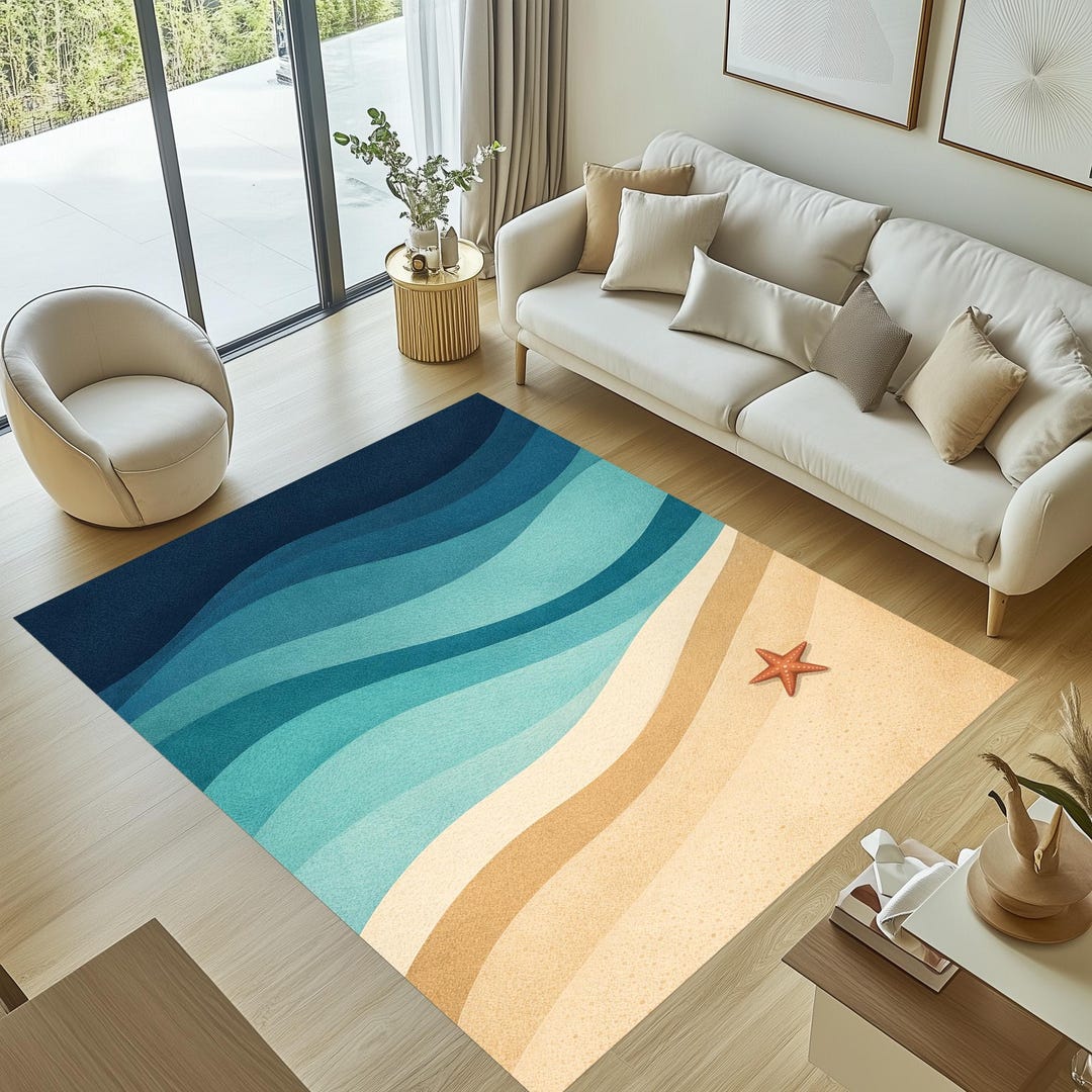 Coastal Starfish Rug, Sea Area Rug, Abstract Coastal Rug, Starfish ...