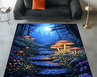 Mushroom Forest Rug, Magical Moonlight Carpet