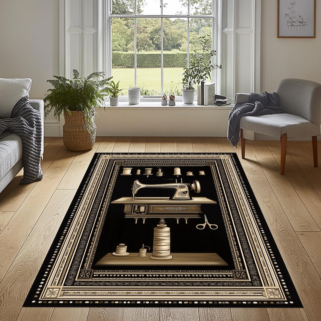 Sewing Machine Rug Pattern Sewing Machine Rug, Sewing Pattern Rug, Sewing Machine Area Rug, Sewing ...