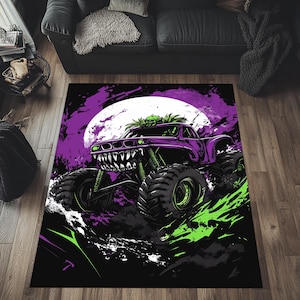 Monster Truck Rug, Grunge Style Rug, Scary Monster Truck Rug, Truck Pattern Rug, Boys Room Rug, Truck Rug, Skull and Truck Rug