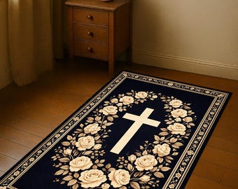 Gebedskleed met bloemenkruis, christelijk woondecoratie