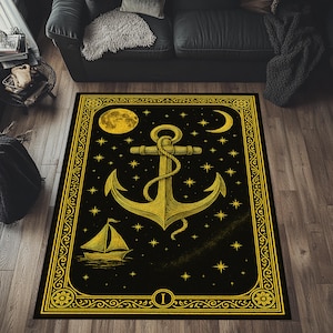 Sea Anchor Rug, Mystical Sea Rug, Nautical Area Rug, Vintage Look Tarot Rug, Anchor Rug, Nautical Rug, Anchor Area Rug, Tarot Sea Rug