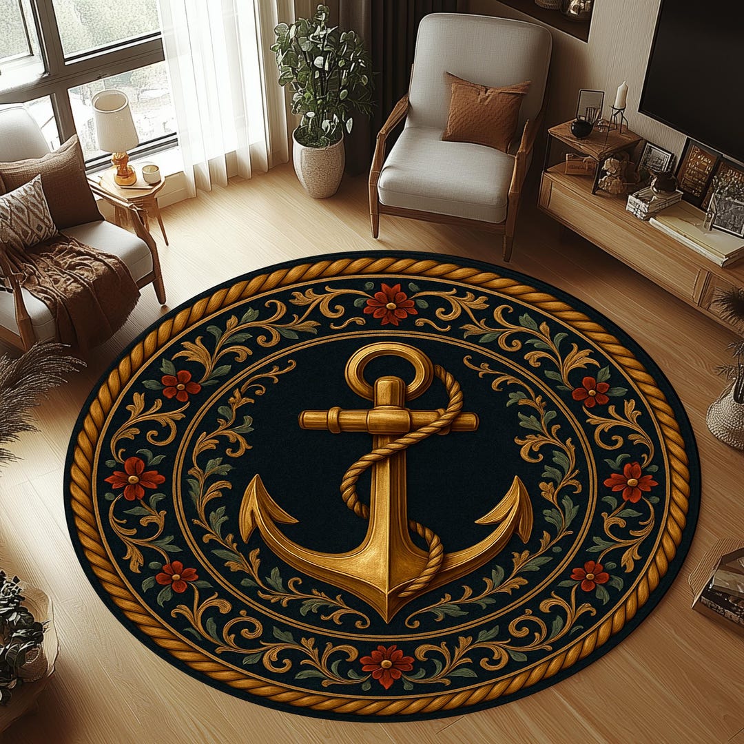 Sea Anchor Round Rug, Nautical Non-slip Cotton Rug (24 Inch) - Etsy