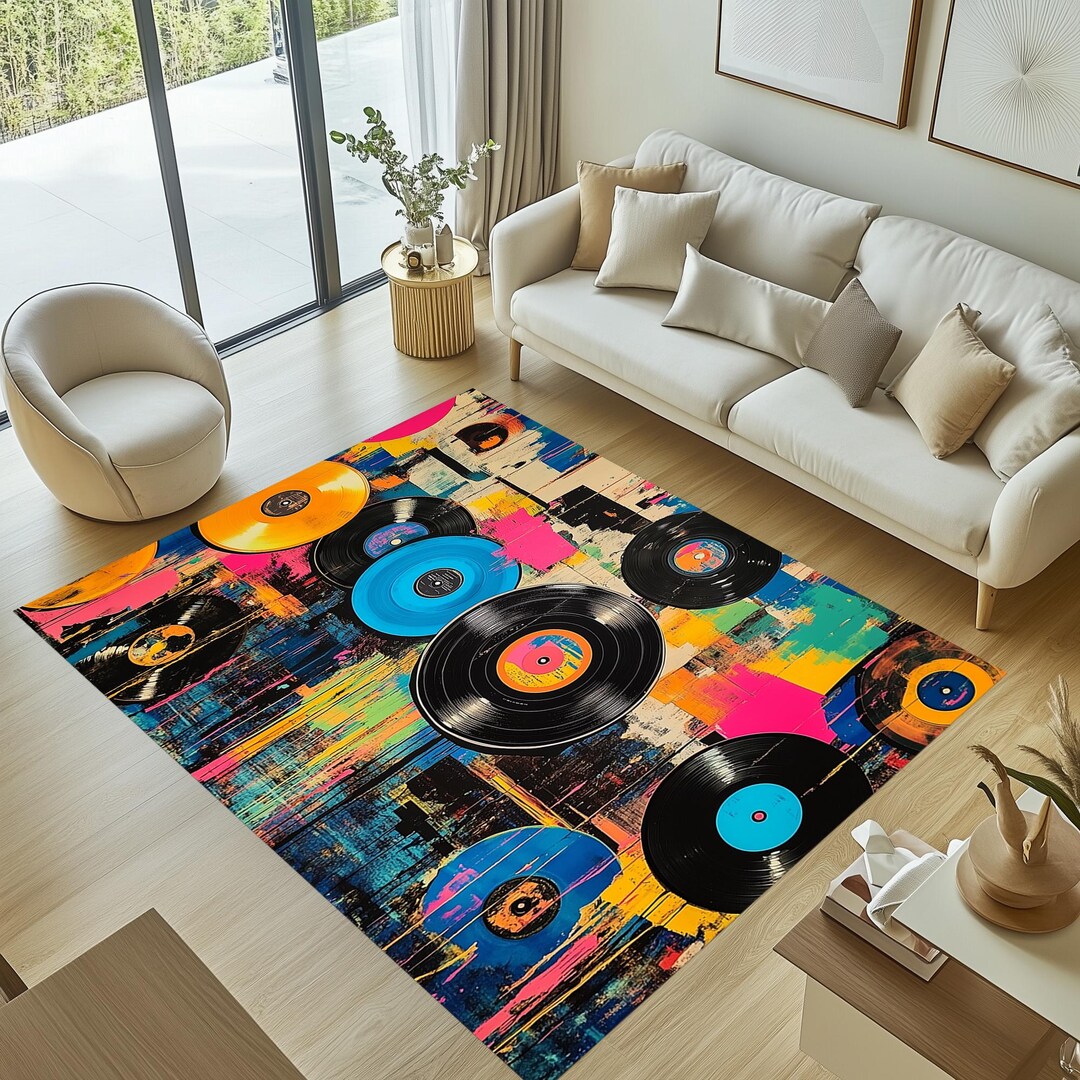 Record Rug, Colorful Record Rug, Record Decor, Music Rug, Record Area ...